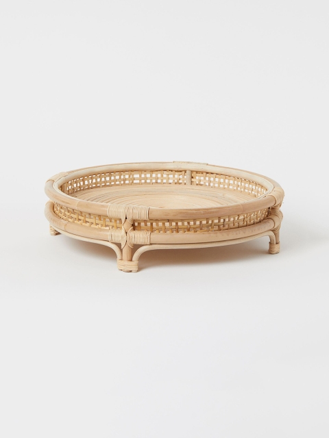 

H&M Beige Round Rattan Tray
