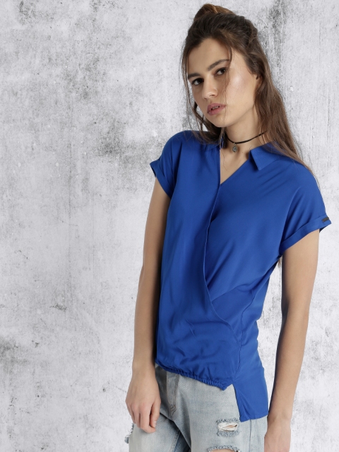 

Roadster Women Blue Solid Overlapping Top