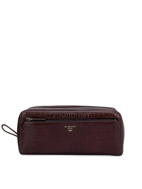 

Da Milano Coffee Brown Croc Textured Leather Travel Pouch