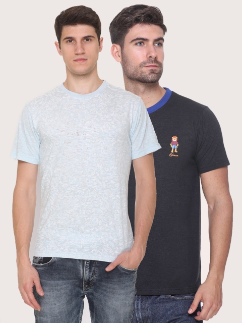 

Obaan Men Blue 2 Henley Neck Applique T-shirt