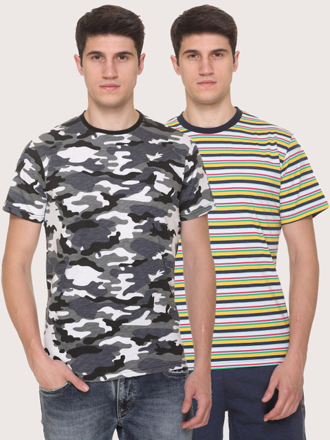 

Obaan Men Black Camouflage 2 Printed Pockets T-shirt