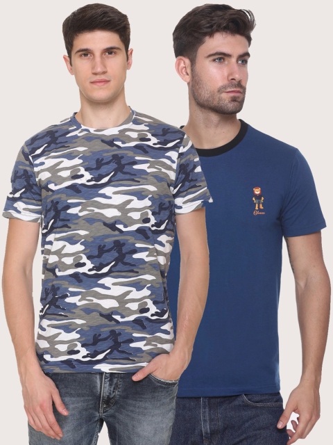 

Obaan Men Blue Camouflage 2 Printed Pockets T-shirt