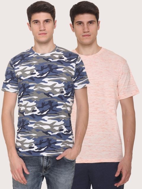 

Obaan Men Blue Camouflage 2 Printed Raw Edge T-shirt