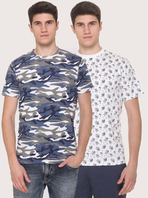 

Obaan Men Blue Camouflage 2 Printed Pockets T-shirt