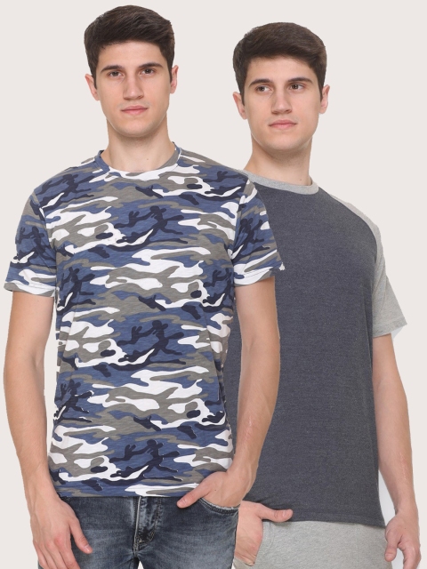 

Obaan Men Blue Camouflage 2 Printed Pockets T-shirt