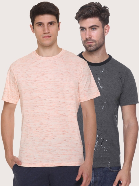 

Obaan Men Orange 2 Printed Raw Edge T-shirt