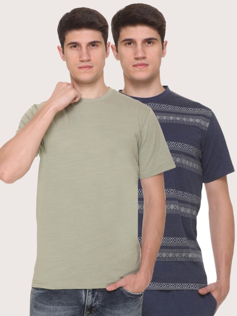 

Obaan Men Green 2 Henley Neck Pockets T-shirt