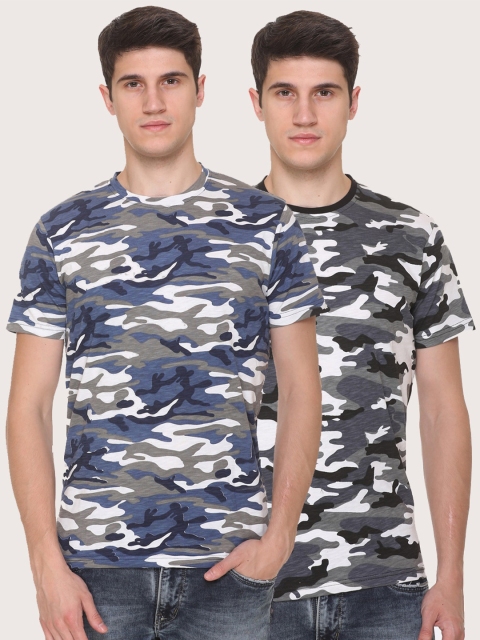 

Obaan Men Blue Camouflage 2 Printed Pockets T-shirt