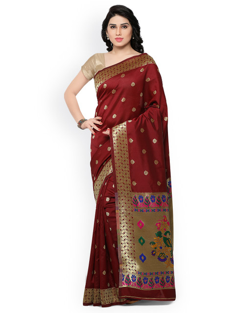 

Inddus Maroon Banarasi Art Silk Traditional Saree