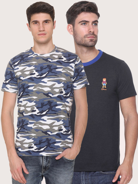 

Obaan Men Blue 2 Printed Applique T-shirt