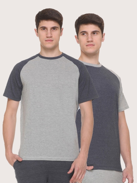 

Obaan Men Grey 2 Drop-Shoulder Sleeves Pockets T-shirt