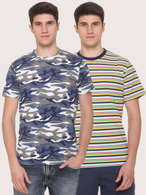 

Obaan Men Blue Camouflage 2 Striped Pockets T-shirt