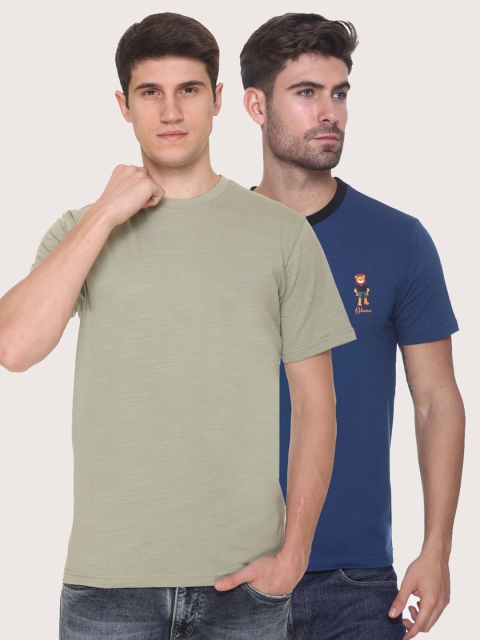 

Obaan Men Green 2 V-Neck Applique T-shirt