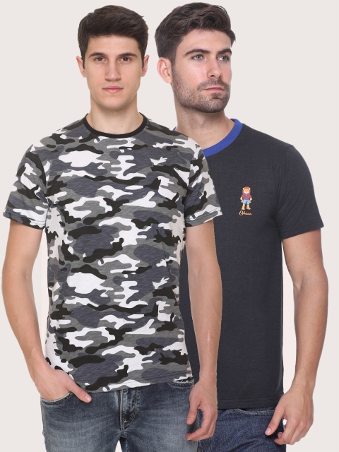 

Obaan Men Black Camouflage 2 Printed Applique T-shirt