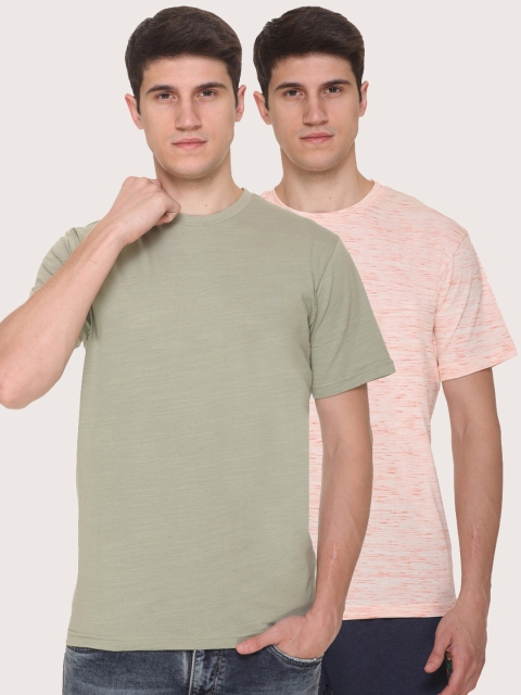 

Obaan Men Green 2 V-Neck Raw Edge T-shirt