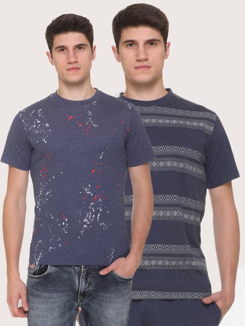 

Obaan Men Blue 2 Printed Pockets T-shirt