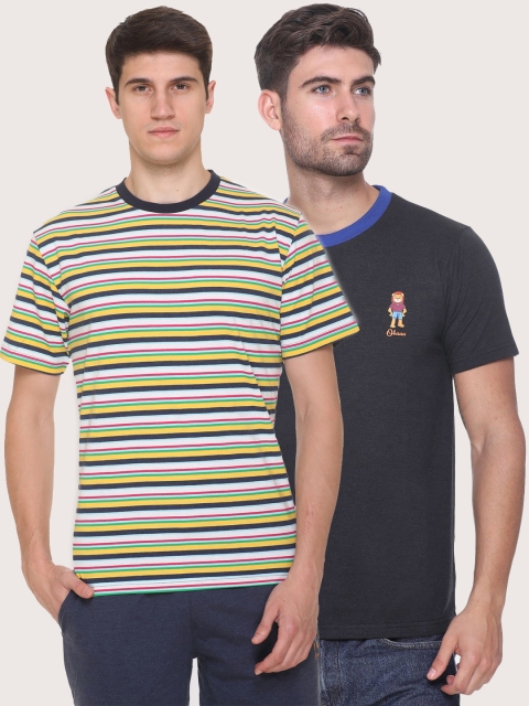

Obaan Men Multicoloured 2 Striped Applique T-shirt, Multi