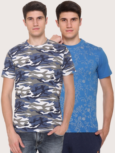

Obaan Men Blue Camouflage 2 Printed Pockets T-shirt