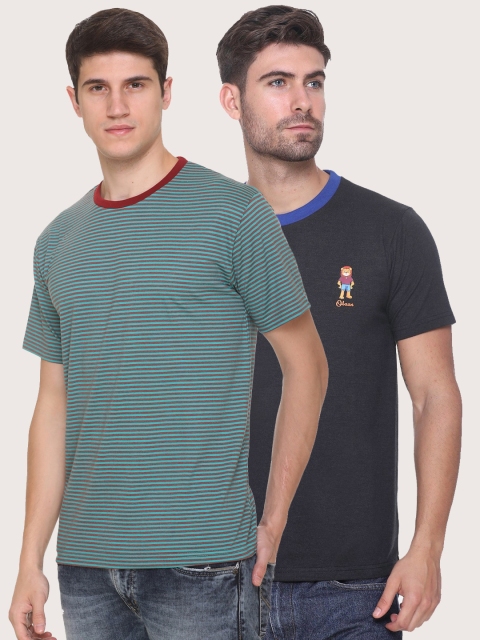 

Obaan Men Multicoloured 2 Striped V-Neck Applique T-shirt, Multi
