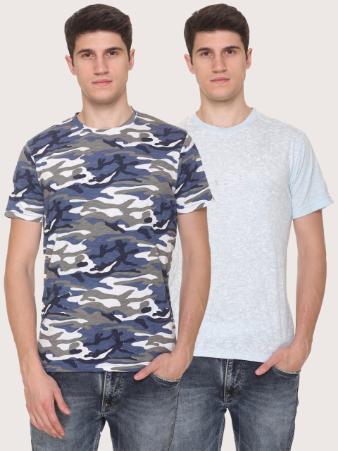 

Obaan Men Blue Camouflage 2 Printed Raw Edge T-shirt