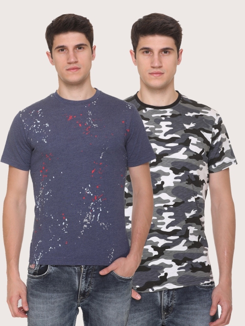 

Obaan Men Blue Floral 2 Printed Pockets T-shirt