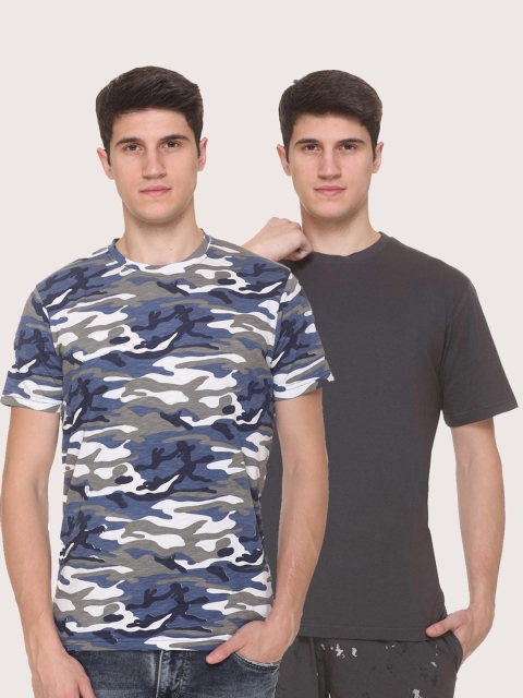 

Obaan Men Blue Camouflage 2 Printed Pockets T-shirt