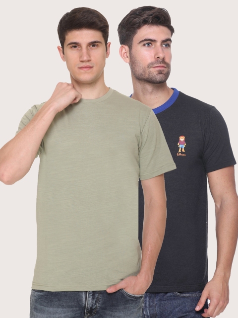 

Obaan Men Green 2 V-Neck Applique T-shirt