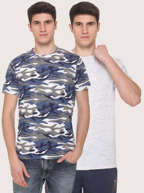 

Obaan Men Blue Camouflage 2 Printed Raw Edge T-shirt