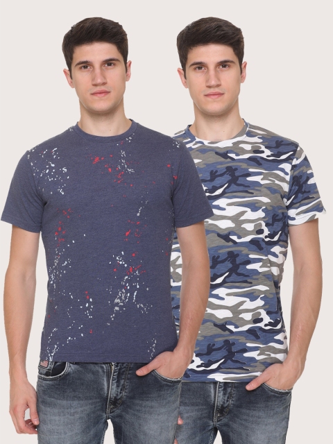 

Obaan Men Blue Camouflage 2 Printed Pockets T-shirt
