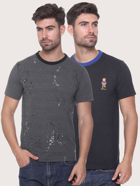 

Obaan Men Grey 2 Henley Neck Applique T-shirt
