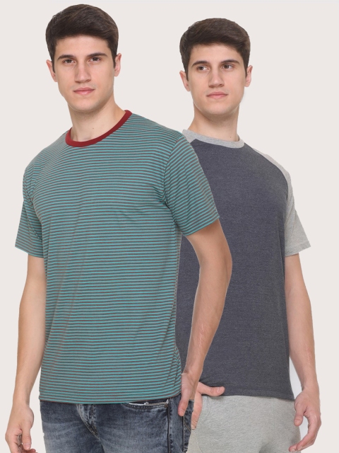 

Obaan Men Multicoloured 2 Striped Applique T-shirt, Multi