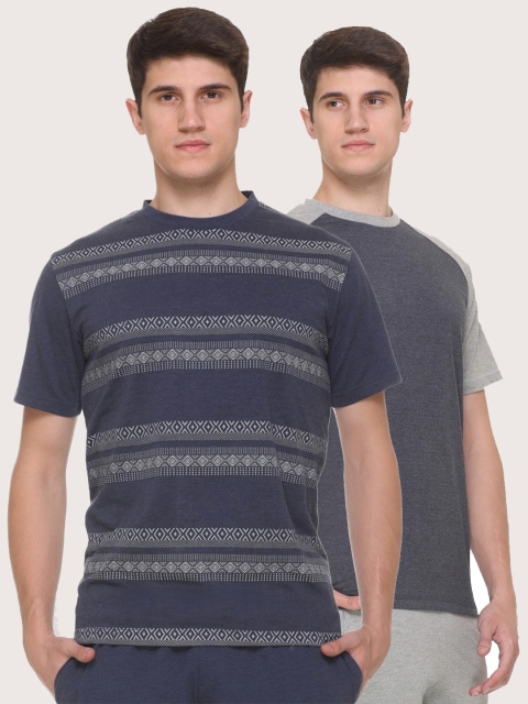 

Obaan Men Blue Tribal 2 Striped Pockets T-shirt