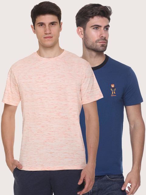 

Obaan Men Orange 2 Colourblocked Applique T-shirt