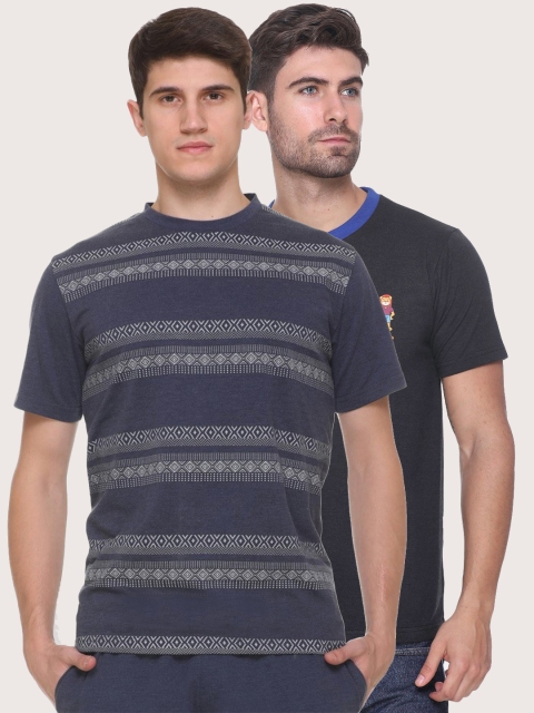 

Obaan Men Blue Tribal 2 Striped Pockets T-shirt