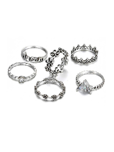 

KACY Set Of 6 Siler-Plated Sterling Silver Crystal Rings