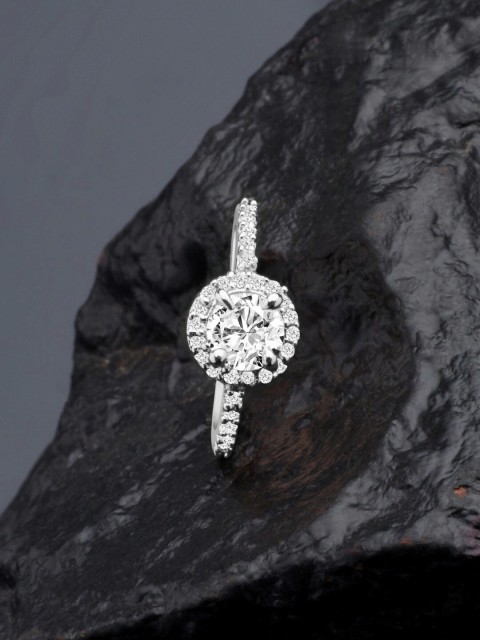 

KACY Women Silver-Plated & White Crystal Stone Studded Finger Ring