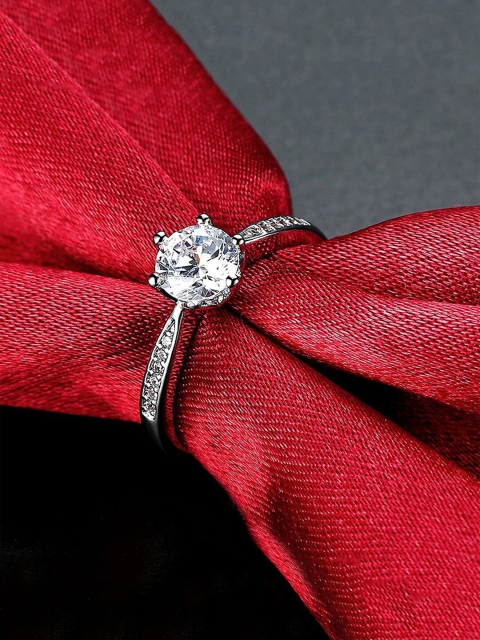 

KACY Women Silver-Plated Cubic Zirconia Stone-Studded Finger Ring