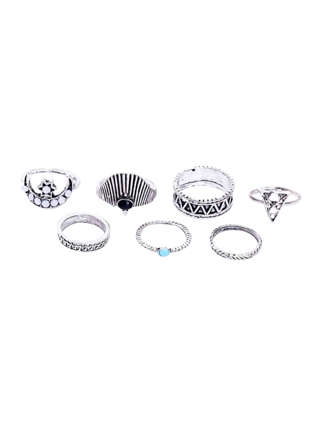 

KACY Silver Toned Set Of 7 Boho Star Moon Rings