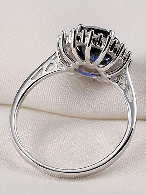 

KACY Silver-Plated Blue & White Stone Studded Finger Ring