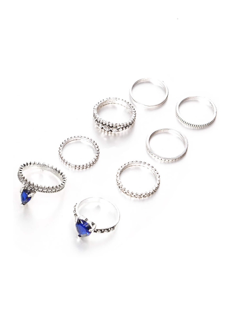 

KACY Set Of 8 Silver-Plated & White Crystal Studded Finger Ring