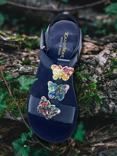 

KazarMax Girls Navy Blue Embellished Party Open Toe Flats