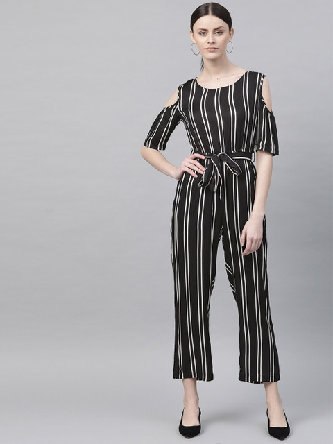 

Molly & Michel Black & White Striped Basic Jumpsuit