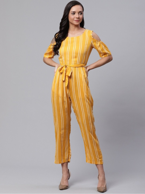 

Molly & Michel Yellow & White Striped Basic Jumpsuit
