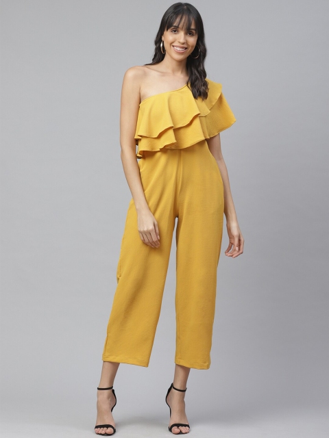 

Molly & Michel Yellow One-Shoulder Layered Cropped Basic Jumpsuit