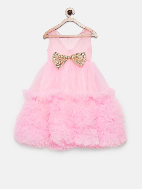 

Barbie by Many Frocks Pink Net Fit and Flare Midi Dress