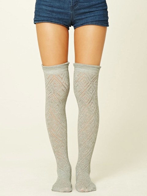 

FOREVER 21 Women Grey Patterned Above Ankle-Length Socks