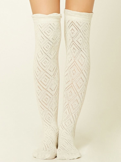 

FOREVER 21 Women Beige Patterned Above Ankle-Length Socks