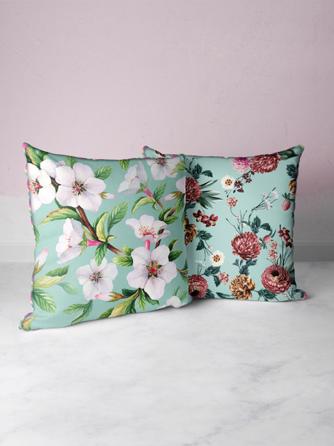 

BIANCA Mint Green & Teal Set of 2 Floral Square Cushion Covers
