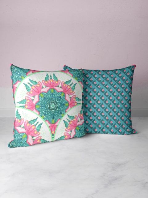 

BIANCA Coral & Teal Set of 2 Floral Square Cushion Covers