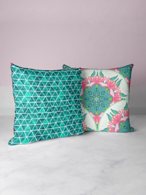 

BIANCA Set of 2 Coral & Teal Floral Square Cushion Covers
